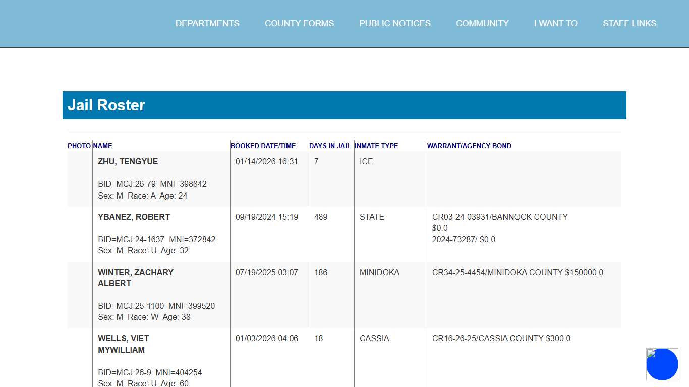 Cassia County, Idaho - Jail Roster