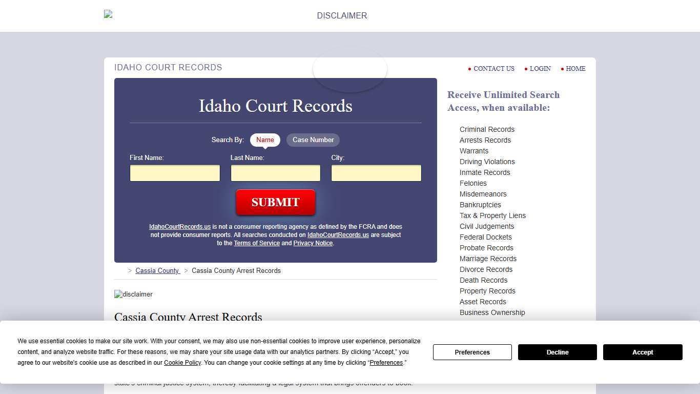 Cassia County Arrest Records | IdahoCourtRecords.us